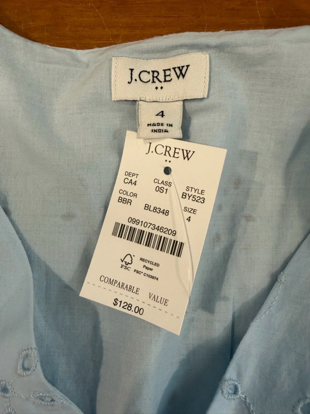 NWT J. Crew Factory Blue Eyelet Puff Sleeve Midi Dress - Size 4 - Picture 9 of 10